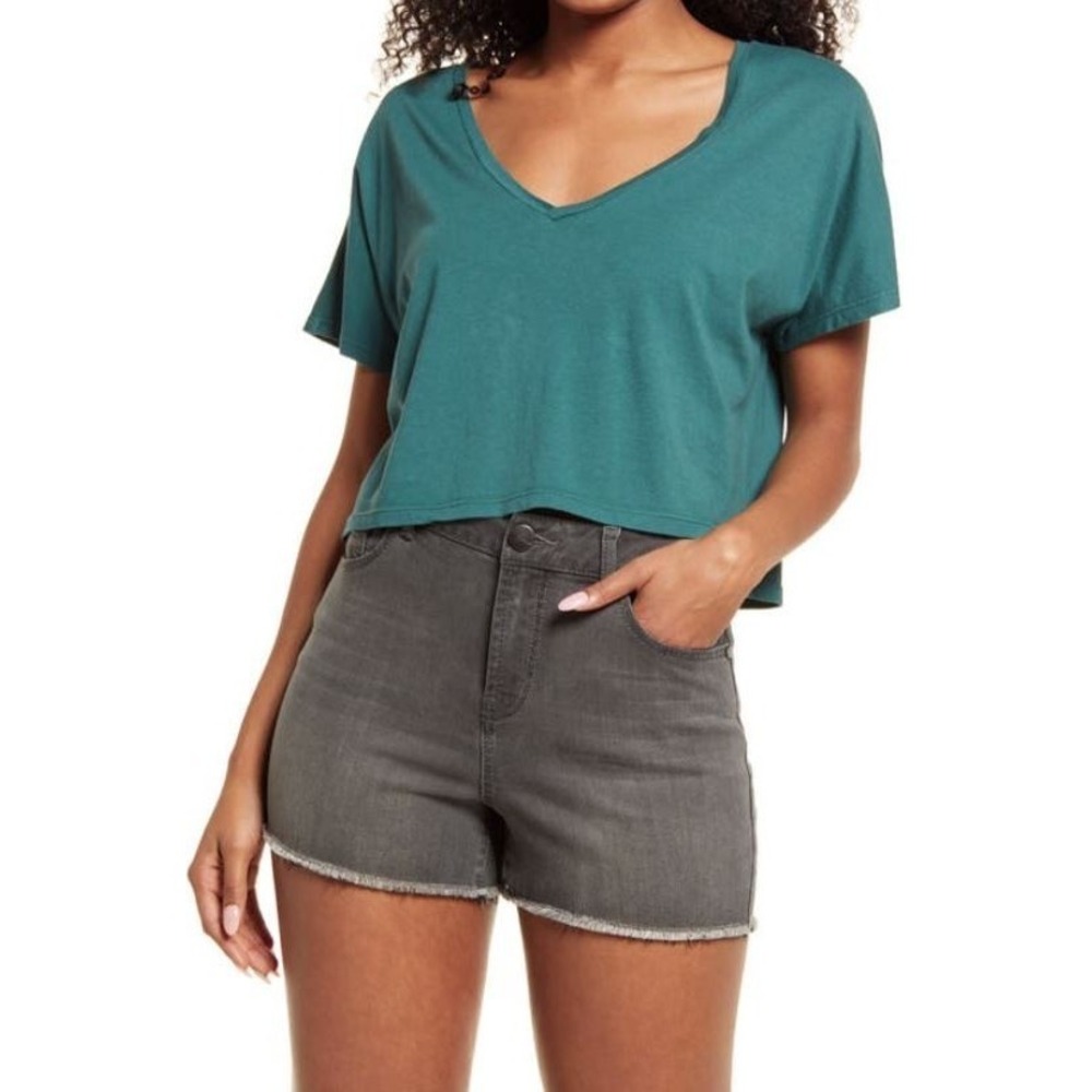BP. Women's V-Neck Dolman Short Sleeve Modal Blend Crop T-Shirt Green Moss Small